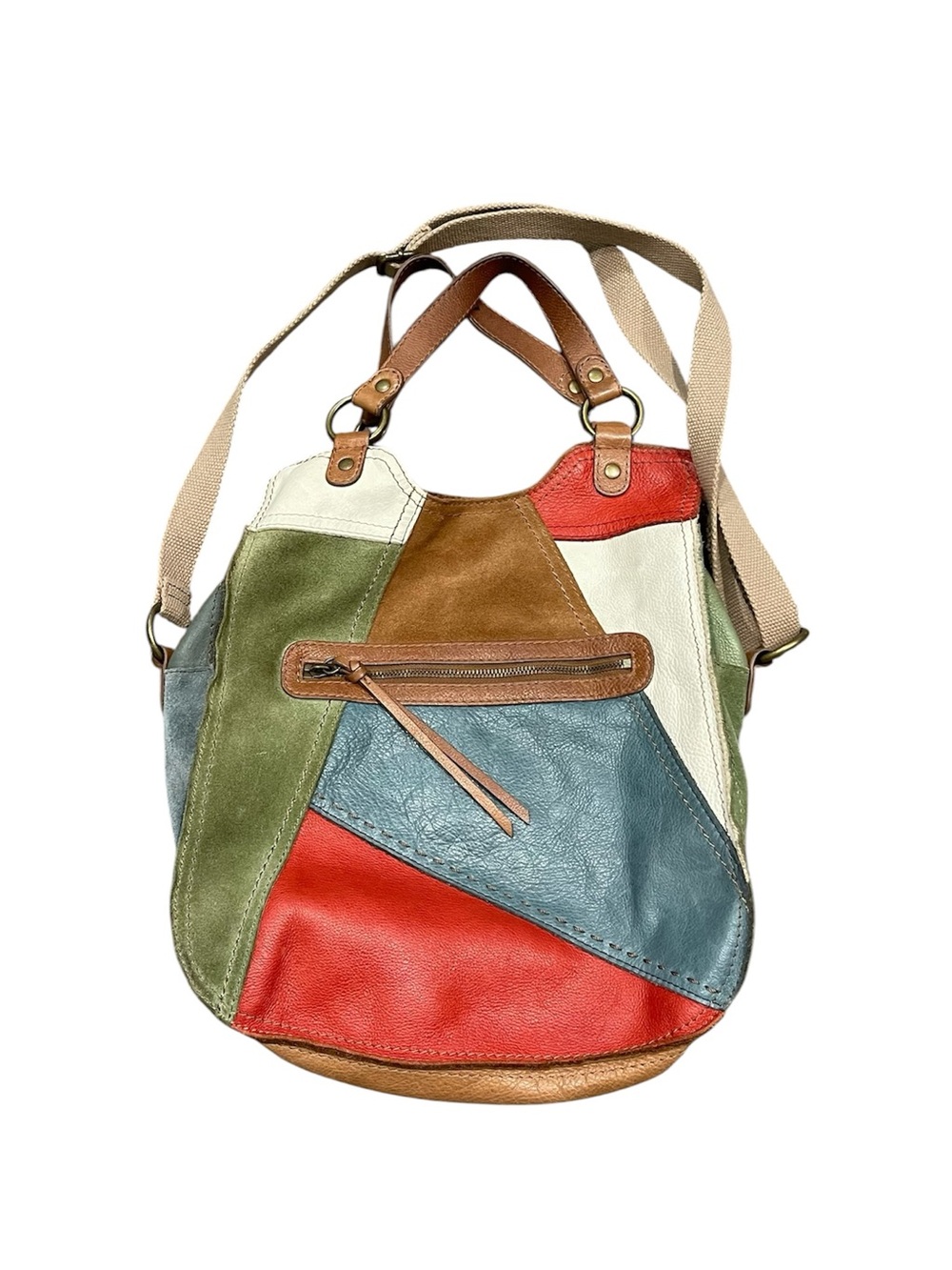 Nine West Vintage America Leather Suede Patchwork Y2K Retro Shoulder Bag